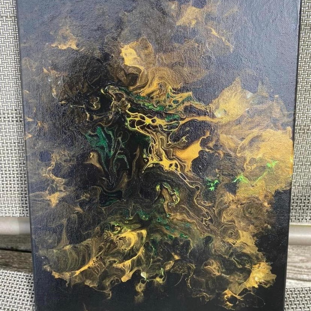 11 x 14 two canvases sealed w/gold flames. One w/neon green and one w/neon blue.